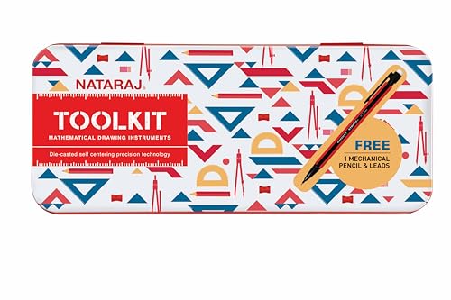 Nataraj ToolKit Geometriebox, Fettgedruckte Markierungen für hohe Genauigkeit, robust und langlebig, Geometriebox für Schüler, glatte und abgerundete Kanten, kindersicher, inklusive Kugelschreiber, von Apsara