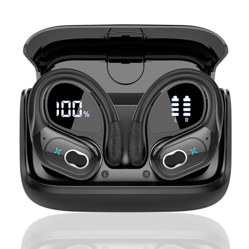 Aptkdoe Bluetooth Kopfhörer, Kopfhörer Kabellos Bluetooth 5.3 Sport mit CVC8.0 Mikrofon, 120Std Spielzeit In Ear Kopfhörer mit LED-Anzeige, IPX7 Wasserdicht Earbuds USB-C, Kohlenschwarz von Aptkdoe