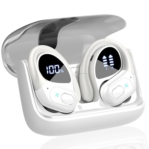 Aptkdoe Bluetooth Kopfhörer Sport, Kopfhörer Kabellos Bluetooth 5.3 mit ENC Mikrofon, 75 Stunden HiFi Stereo Bluetooth Kopfhörer In Ear, IPX7 wasserdichte Ohrhörer mit Ohrhaken für iOS Android, Weiß von Aptkdoe