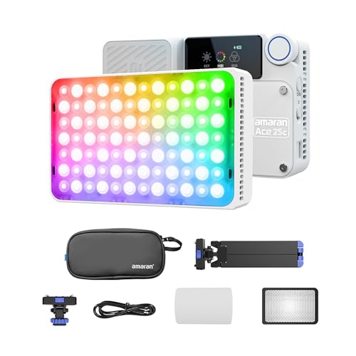 Amaran Ace 25c Stativ-Set RGBWW LED-Videoleuchte 32 W Vollfarbe auf Kamera 2300 K-10000 K Schnelllade-App-Steuerung (weiß) von Aputure