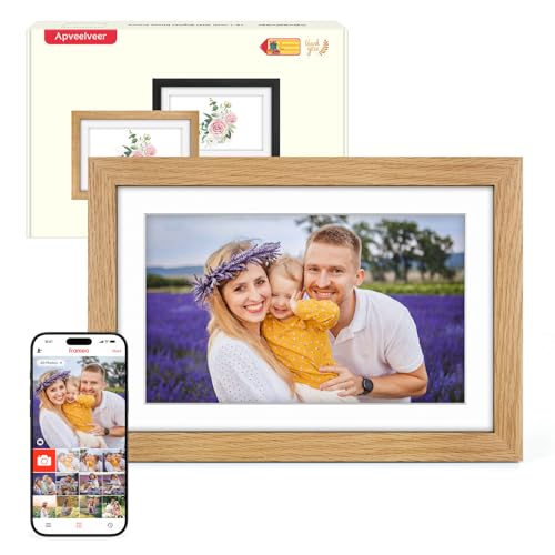 Digitaler Bilderrahmen Holz WLAN mit 32GB Speicher, 10.1 Zoll Elektronischer Bilderrahmen 1280*800 IPS Touchscreen, Fotos/Videos sofort über Frameo APP Teilen, Geschenke für Frauen Männer, Eichenholz Digitaler Bilderrahmen Holz WLAN mit 32GB Speicher, 10.1 Zoll Elektronischer Bilderrahmen 1280*800 IPS Touchscreen, Fotos/Videos sofort über Frameo APP Teilen, Geschenke für Frauen Männer, Eichenholz von Apveelveer