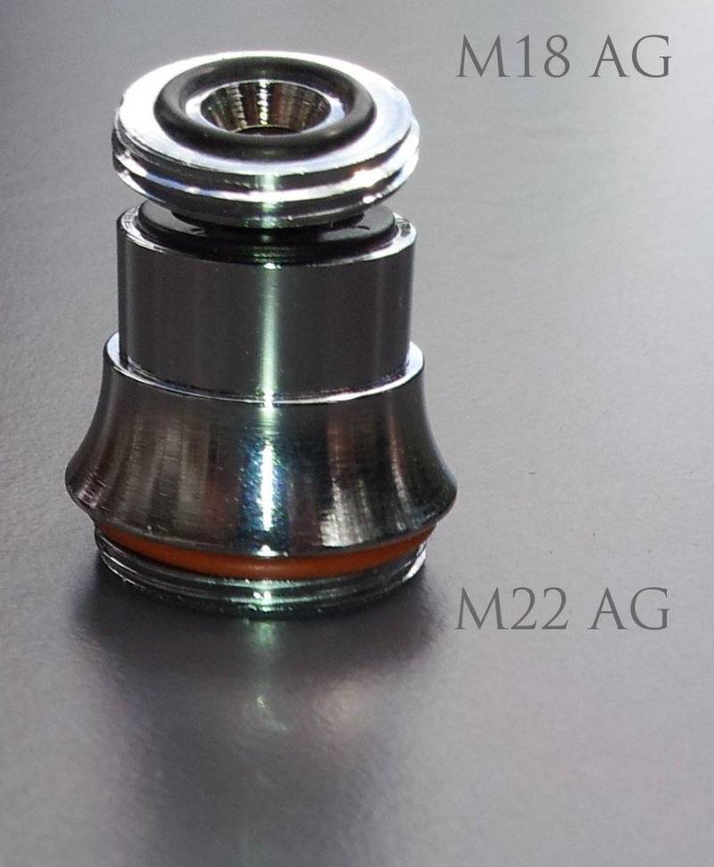 M18x1 Aussengewinde mit Kugelgelenk | Adapter M18 AG x M22 AG, Kugelgelenk, verchromt von Aquadea