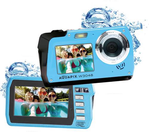Aquapix W3048-I Edge Iceblue Digitalkamera 48 Megapixel Ice, Blue Unterwasserkamera, Frontdisplay von Aquapix