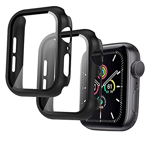 Arae 2 Pack Hard Hülle Kompatibel für Apple Watch Series 6 5 4 SE 40 mm mit Displayschutz aus Panzerfolie, Rundumschutz Ultradünn für iWatch 40mm Schutzhülle - Schwarz von Arae