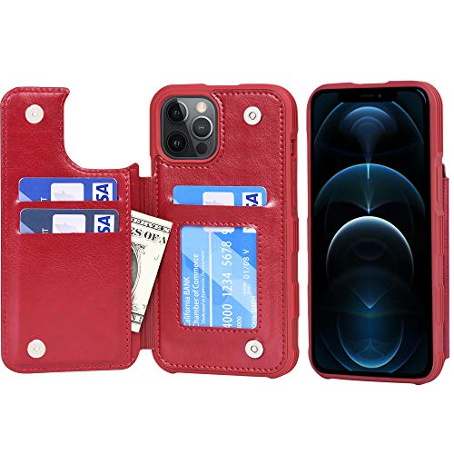 Arae Handyhülle für iPhone 12 Pro Max, iPhone 12 Pro Max Hülle, PU Leder Hülle mit Kartenfach für iPhone 12 Pro Max 6,7 Zoll, Rot von Arae