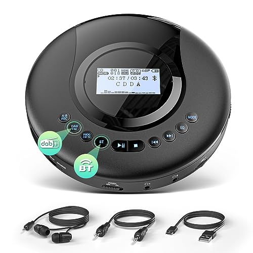 Arafuna Tragbarer CD-Player mit DAB+/UKW- Radio, CD Player Bluetooth mit Hörbuchfunktion, Discman CD Player für Auto, Antishock, integrierter Akku 2000mAH von Arafuna