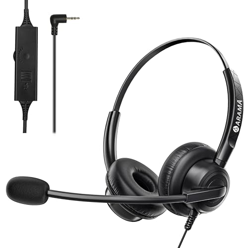 Arama Telefon Headset mit Mikrofon Noise Cancelling & Mute-Funktion, Schnurlose Festnetztelefone 2,5mm Klinke Kopfhörer kompatibel mit Gigaset CL660HX C430A Panasonic Polycom Cisco DECT Telefone Arama Telefon Headset mit Mikrofon Noise Cancelling & Mute-Funktion, Schnurlose Festnetztelefone 2,5mm Klinke Kopfhörer kompatibel mit Gigaset CL660HX C430A Panasonic Polycom Cisco DECT Telefone von Arama