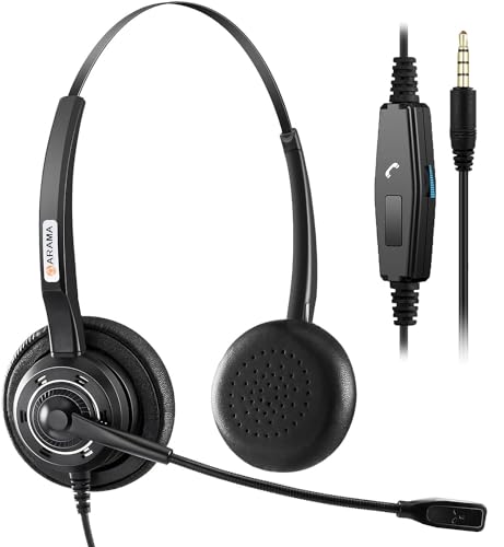 Headset Mobile Phone with 3.5mm Jack Microphone Noise Cancelling PC Headphones for Samsung Laptop Skype Webinar Business Office Call Center Super Lightweight Ultra Comfortable (602MP) von Arama