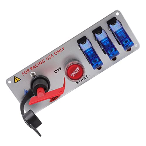 Aramox Racing Car Ignition Switch Panel, 5in1 12V LED Toggle Ignition Switch Panel with Engine Start Push Button for Racing Car RV Truck (Blau) von Aramox