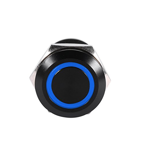 Auto Momentschalter taster 12 mm, Auto Druckknopfschalter LED Licht Momentschalter Druckschalter Schwarzes Gehäuse 2A umschalten(Blau) von Aramox