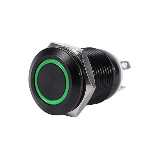 Auto Momentschalter taster 12 mm, Auto Druckknopfschalter LED Licht Momentschalter Druckschalter Schwarzes Gehäuse 2A umschalten(Grün) von Aramox