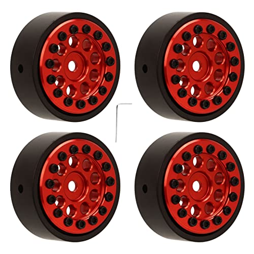 Hochwertiges 1,0-Zoll-Rad-Hub-Set für FMS FCX24 RC-CAR, CNC-Verarbeitung für eine Bessere Leistung, Umfasst 4 Hubs für 1/24 Fernbedienungsauto (BLACK) (Rot) von Aramox