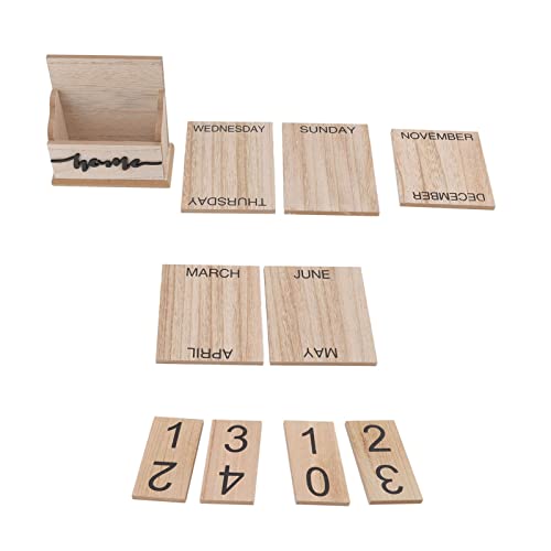 Holz Retro -Desktop -Kalenderhandbuch Wiederverwendbarer Blockkalender für Home Office Decor Feste Holz Basis Woche Monatsdatum Datum von Aramox