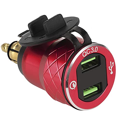 USB-Ladebuchse, 12V-24V Motorrad-USB-Anschluss Ladegerätbuchse mit LED-Anzeige EU-Stecker[rot] von Aramox