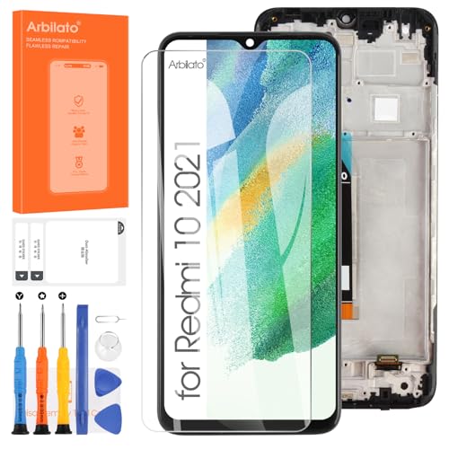 Arbilato Bildschirm für Xiaomi Redmi 10 2021 4G LCD Display 21061119AG, 21061119DG, 21061119AL Digitalisierer Touchscreen Glas Ersatz Montage mit Reparatursatz (Schwarz mit Rahmen) von Arbilato