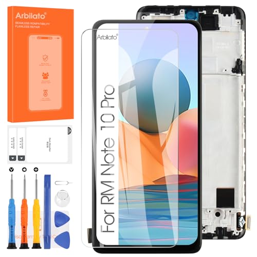 Display für Xiaomi Redmi Note 10 Pro LCD Bildschirm M2101K6G M2101K6R Digitizer Touchscreen montierter Ersatz mit Reparaturwerkzeugen (schwarz mit Rahmen) von Arbilato