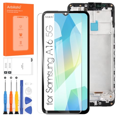 Arbilato Ersatz-Bildschirm-Ersatz für Samsung Galaxy A16 5G LCD-Display SM-A166B, A166P, A166E, Touchscreen-Digitizer, komplette Montage mit Reparaturwerkzeugen (Schwarz mit Rahmen) von Arbilato