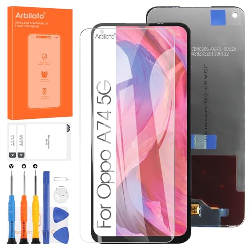Display für Oppo A74 5G LCD für Oppo A54 5G Bildschirm CPH2197 CPH2263 CPH2195 OPG02 Touchscreen Ersatz mit Werkzeug (schwarz, 6,5 Zoll) von Arbilato