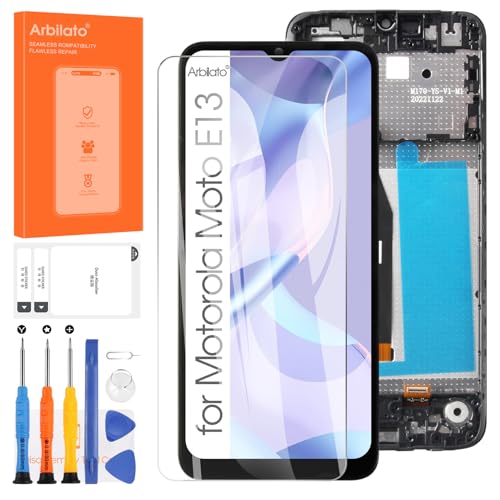 Display für Motorola Moto E13 Display Touchscreen für Moto E13 LCD Bildschirm Ersatz Glas Assembly Digitizer mit Reparatur Kits(Schwarz mit Rahmen, 6,5 Zoll) von Arbilato