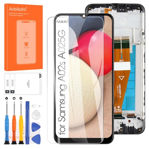 Arbilato Ersatzbildschirm für Samsung Galaxy A02s A025G A025U A025A A025V M02s LCD Display Touch Digitizer Reparaturteile Große Größe (schwarz mit Rahmen, 165 mm) von Arbilato