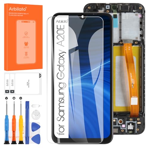 Display für Samsung Galaxy A20e LCD A202 Bildschirm Ersatz Touchscreen SM-A202F Digitalisierer Glas Werkzeugen Montage Reparatur Set (Schwarz mit Rahmen) von Arbilato