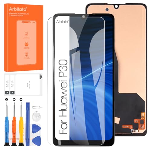 Arbilato LCD-Display für Huawei P30 LCD Touchscreen Digitizer ELE-L29 ELE-L09 ELE-AL00 ELE-TL00 ELE-L04, Glas, montiert, mit Reparatur-Set (schwarz) von Arbilato