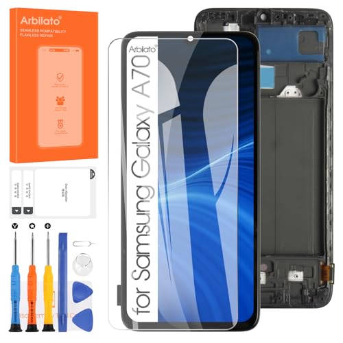 Arbilato LCD-Display für Samsung Galaxy A70 A705, kompletter Digitizer A705F SM-A705MN, Touchscreen, Ersatzteil, zusammengebaut mit Set (Schwarz mit Rahmen) von Arbilato