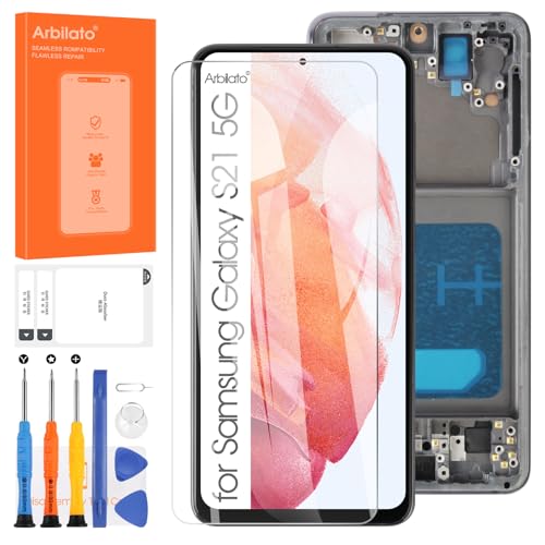 (Kein Fingerabdruck) Display für Samsung Galaxy S21 5G G991,SM-G991B SM-G991B/DS SM-G991U Ersatzbildschirm Tatctil Digitizer Glas montiert mit Rahmen von Arbilato