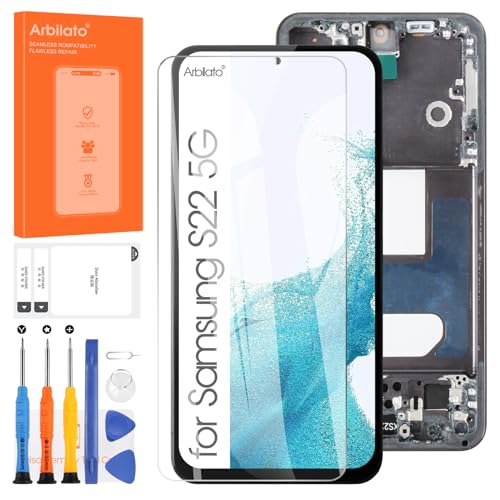 Arbilato LCD-Display für Samsung Galaxy S22 5G SM-S901B SM-S901B/DS, LCD Display Touch Screen Assembly mit Reparatur-Set (Schwarz mit Rahmen, ohne Fingerabdruck Unlocking, TFT) von Arbilato