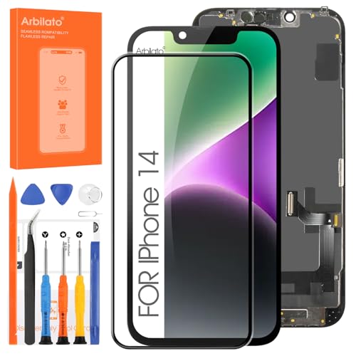 OLED Display für iPhone 14 LCD Bildschirm,A2649, A2881, A2884, A2883, A2882 Touchscreen Assembly mit Reparatur Set für iPhone 14 (Schwarz, 6,1 Zoll) von Arbilato