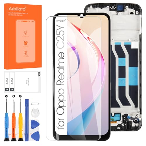 Display für Oppo Realme C25Y LCD Ersatz Bildschirm Digitalisierer Touchscreen RMX3265 RMX3268 mit Reparatursätzen (Schwarz mit Rahmen) von Arbilato