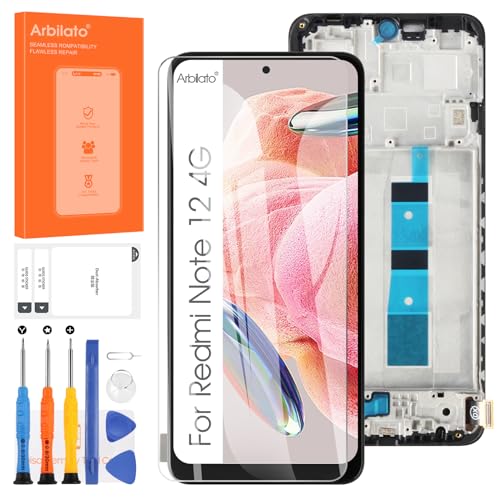 Display für Xiaomi Redmi Note 12 4G LCD Bildschirm Ersatz 23021RAAEG Digitizer Touch Assembly Reparaturteile mit Rahmen (Schwarz ohne Fingerabdruckfunktion) von Arbilato