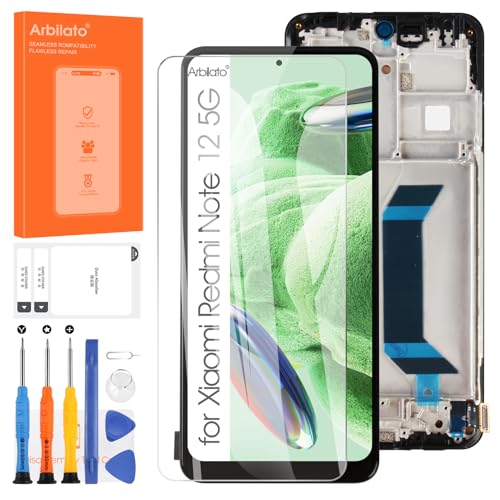 Display für Xiaomi Redmi Note 12 5G/Poco X5 5G LCD Bildschirm Ersatz, Digitizer Touchscreen Touch Screen Glas Montage Pannello mit Reparatur Set(Schwarz Mit Rahmen) von Arbilato