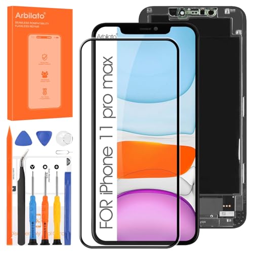 Display für iPhone 11 Pro Max A2161, A2220, A2218, komplett, LCD-Display, iPhone 11 Pro Max 6,5 Zoll (6,5 Zoll), Touchscreen, 3D-Digitalisierer, Komplettmontage, wasserdichter Rahmen, selbstklebend + von Arbilato