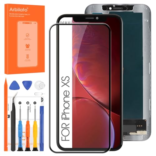 Display für iPhone XS komplett, LCD-Display, iPhone XS A1920, A2097, A2098, A2099, A2100, 5,8 Zoll (5,8 Zoll), Touchscreen, 3D-Digitalisierer, komplett, wasserdicht, selbstklebend, inkl. von Arbilato