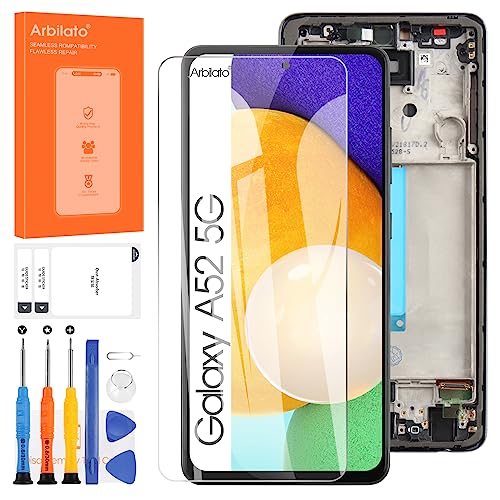 LCD-Display für Samsung Galaxy A52 5G A526B, Touchscreen, LCD-Display, Digitazer, Ersatzteil, Reparatur-Set (6,5 Zoll, Schwarz mit Rahmen) von Arbilato