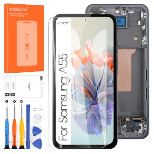 LCD Display für Samsung Galaxy A55 5G, Digitizer SM-A556B Ersatz Touchscreen, Reparatur-Set (Schwarz mit Rahmen, TFT) von Arbilato