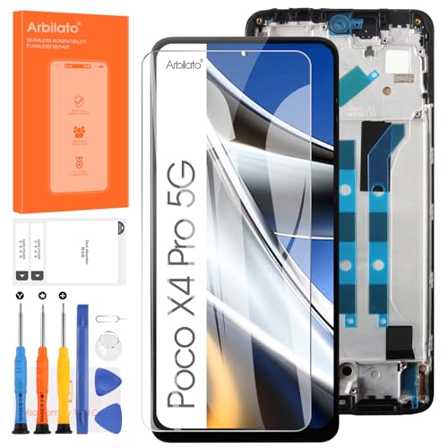 LCD-Display für Xiaomi Poco X4 Pro 5G LCD Display 2201116PG Digitizer Touchscreen Reparatur-Set mit Werkzeug (6,67 Zoll, Schwarz mit Rahmen) von Arbilato