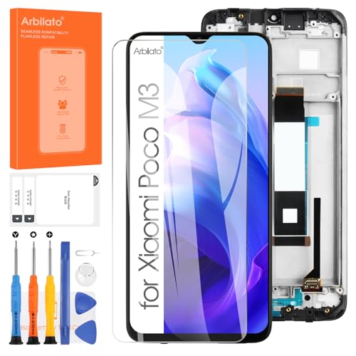 Display für Xiaomi Poco M3/Redmi 9T LCD Bildschirm Ersatz, Touchscreen Digitalisierer Glas Full Montiert mit Werkzeugen (Schwarz mit Rahmen) von Arbilato