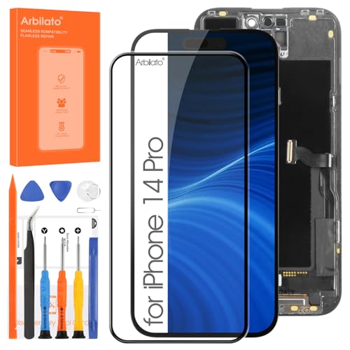 LCD-Display für iPhone 14 Pro LCD-Display, Digitizer, Touchscreen, Ersatz für A2890, A2650, A2889, A2892, Reparatur-Set (schwarz) von Arbilato