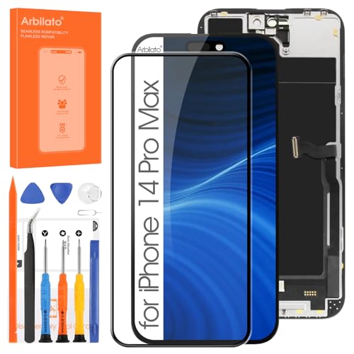 Display für iPhone 14 Pro Max LCD Ersatz Bildschirm Digitazer Assembly mit Reparatur Kit für iPhone A2894 A2651 A2893 A2895 A2896 (Schwarz) von Arbilato