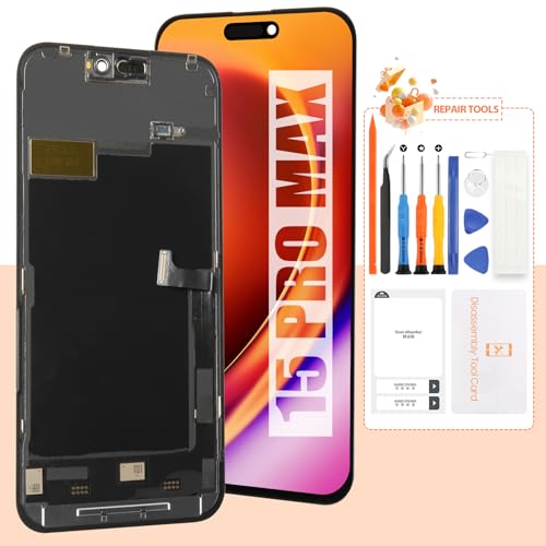 LCD-Display für iPhone 15 Pro Max LCD-Display, Digitizer, Touchscreen, Ersatz für A2849, A3105, A3106, A3108, Reparatur-Set (schwarz) von Arbilato