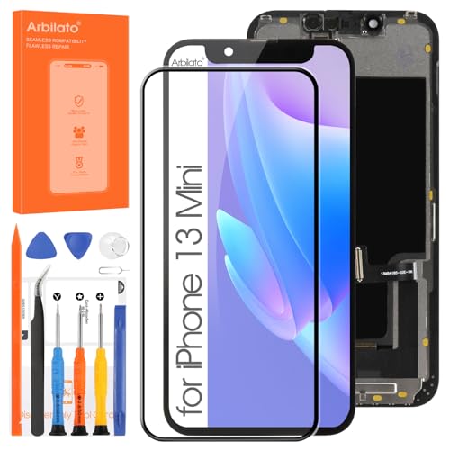 OLED LCD Display für iPhone 13 Mini A2628 LCD Display Digitizer Touchscreen Ersatz Reparatur Kits (Schwarz) von Arbilato