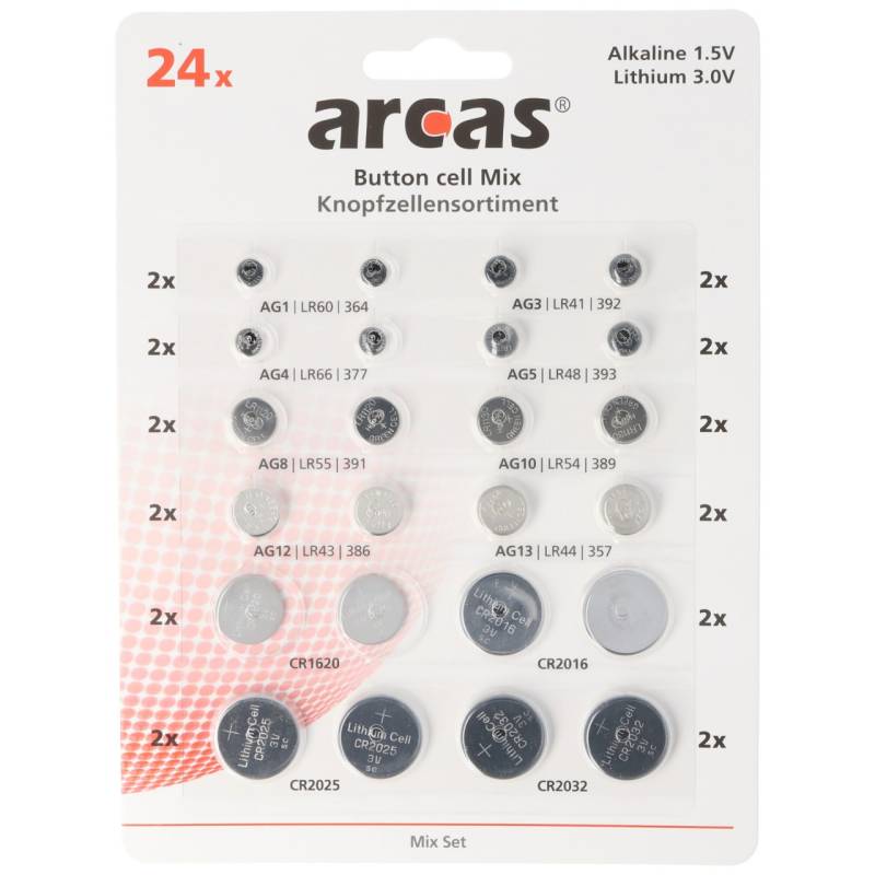 24 Alkaline und Lithium Knopfzellen Batterien sortiert im Set von Arcas