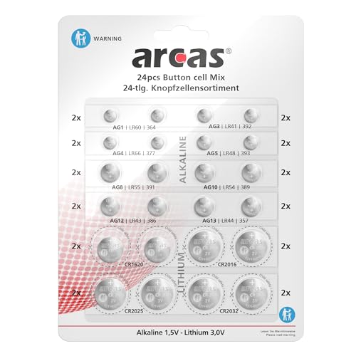 Arcas 12752400 - Alkaline und Lithium Knopfzellen Sortiment, 24 teilig, 16x Alkaline und 8x Lithium, ideal für Uhren, Taschenrechner, Spielzeug und Schlüsselleuchten Arcas 12752400 - Alkaline und Lithium Knopfzellen Sortiment, 24 teilig, 16x Alkaline und 8x Lithium, ideal für Uhren, Taschenrechner, Spielzeug und Schlüsselleuchten von Arcas
