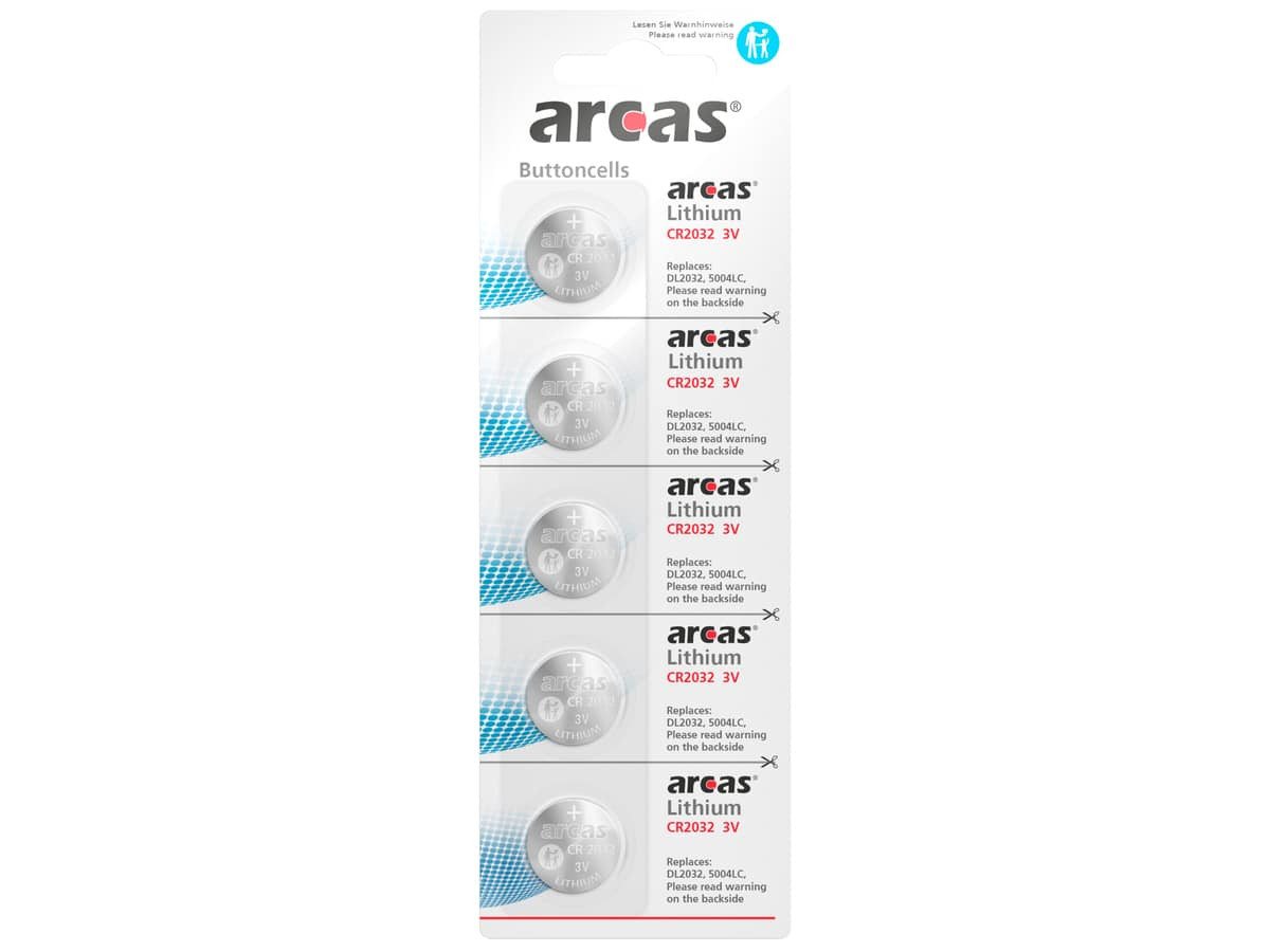 Arcas ARCAS Lithium-Knopfzellen CR2032, 5 Stück Knopfzelle von Arcas