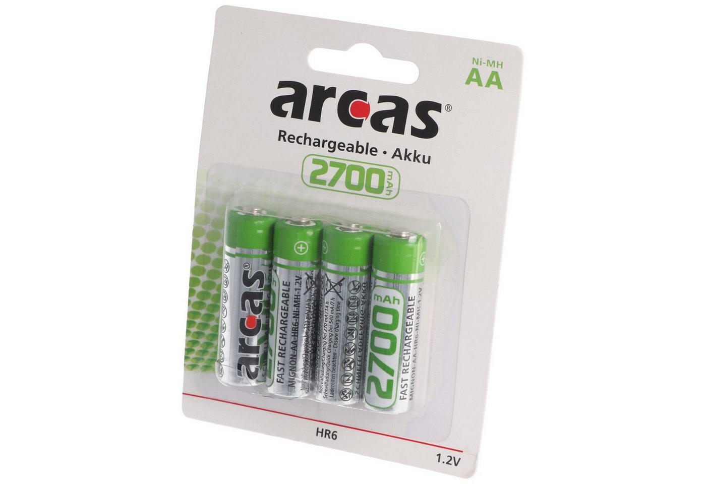 Arcas Arcas Mignon AA Akku 4er Pack 2700mAh LR6 HR6 Akku 2700 mAh (1,2 V) von Arcas