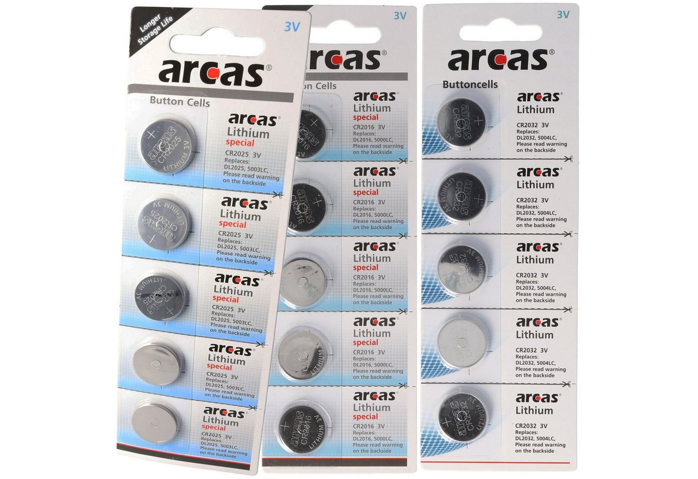 Arcas Knopfzellen-Paket 2+1 gratis, 5x CR2025, 5x CR2032, 5x CR2016 Knopfzelle Arcas Knopfzellen-Paket 2+1 gratis, 5x CR2025, 5x CR2032, 5x CR2016 Knopfzelle von Arcas