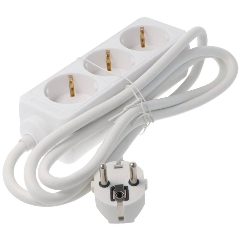 Steckdosenleiste 3-fach ohne Schalter, ideal für Winkelstecker und Schuko Stecker, weiß von Arcas