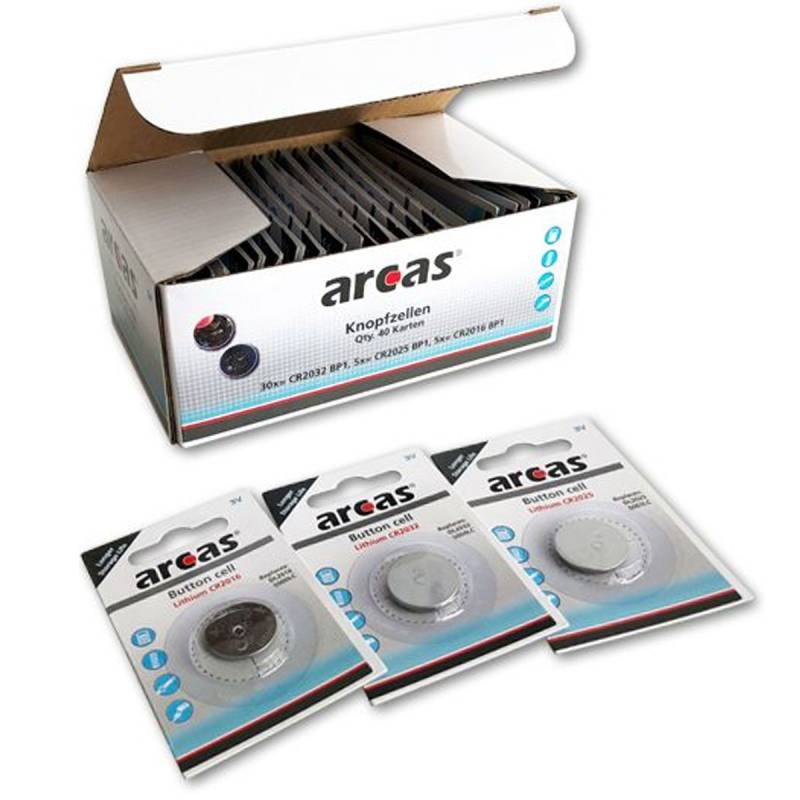 Vorteils-Set Lithium Batterien bestehend aus 30x CR2032, 5x CR2025, 5x CR2016 von Arcas